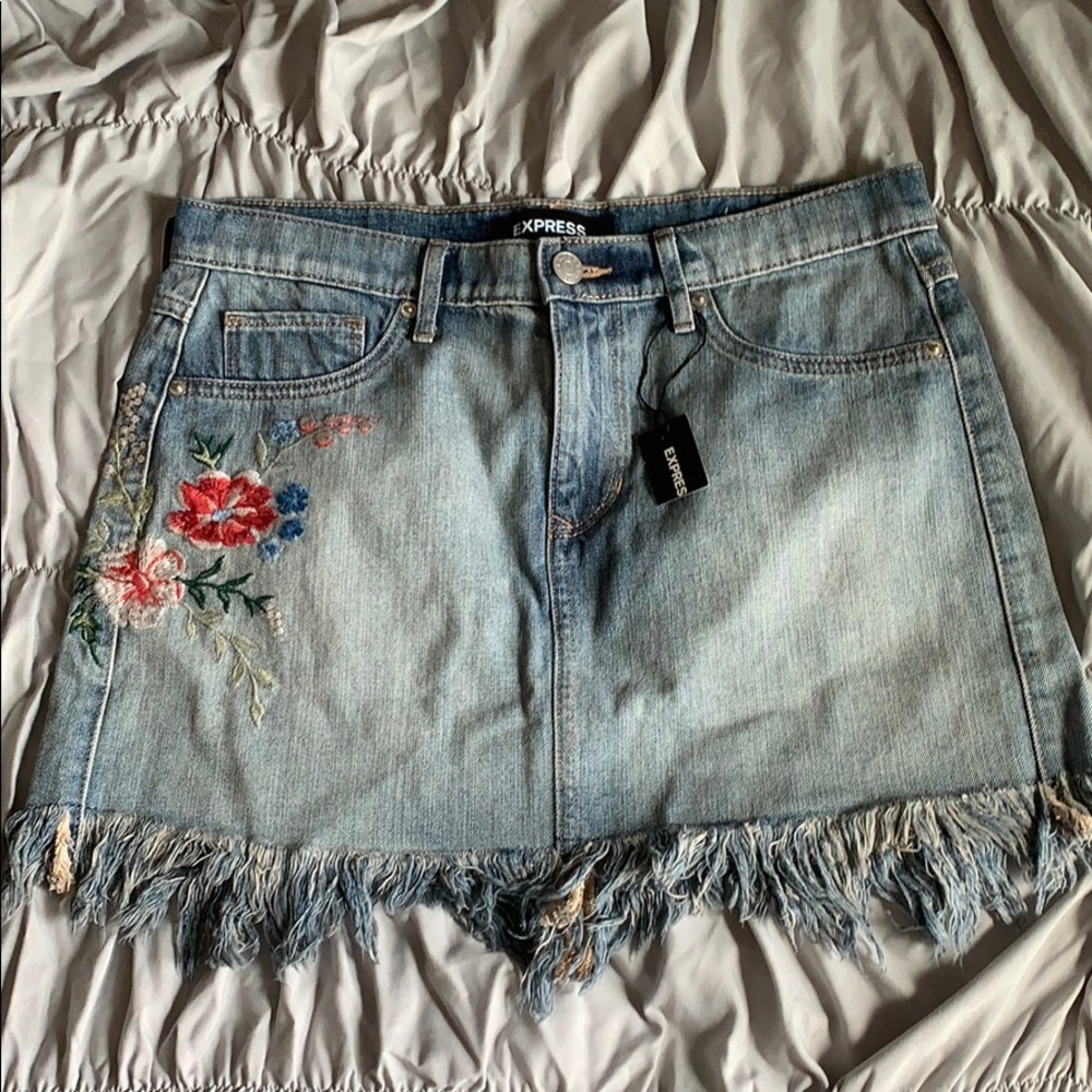 express floral jean skirt